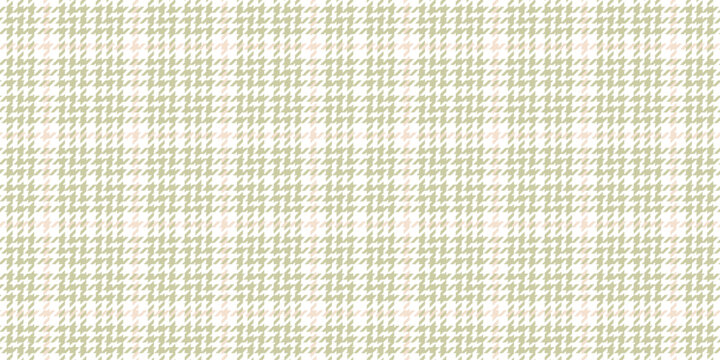 A seamless jacquard fabric for suits and dresses with a subtle olive houndstooth pattern complemented by a delicate pink checkered pattern on a white background. Abstract texture.