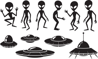 Aliens dancing with flying saucers illustration © Ranaart