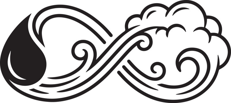 Infinity symbol with water drop and cloud elements representing endless cycle in vector illustration