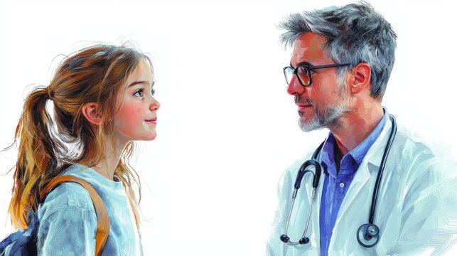 Child and doctor share a friendly moment in a fauvist style artwork
