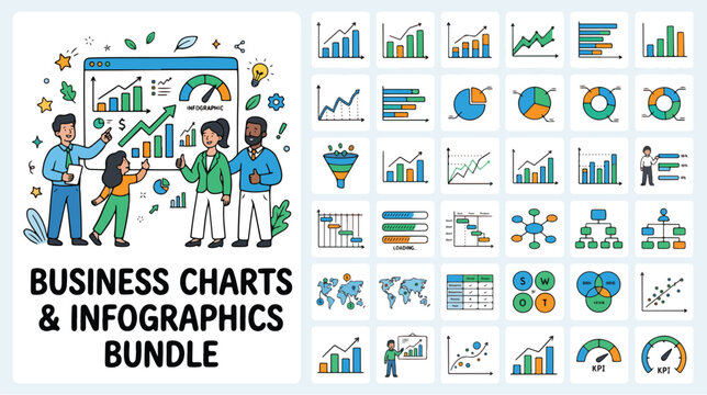 Set of 50 Business Charts and Infographics Vector Icons Bundle