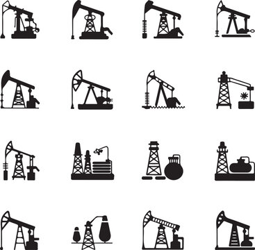 Collection of oil pump jack illustrations