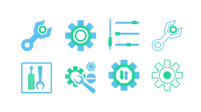 set of setting icon in different shape. Two colour composition, simple and modern. Configuration icon For mobile app development asset or website development. Mock up element vector illustration