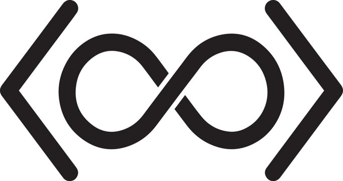 Infinite loop symbol in brackets vector illustration on white background for coding concepts