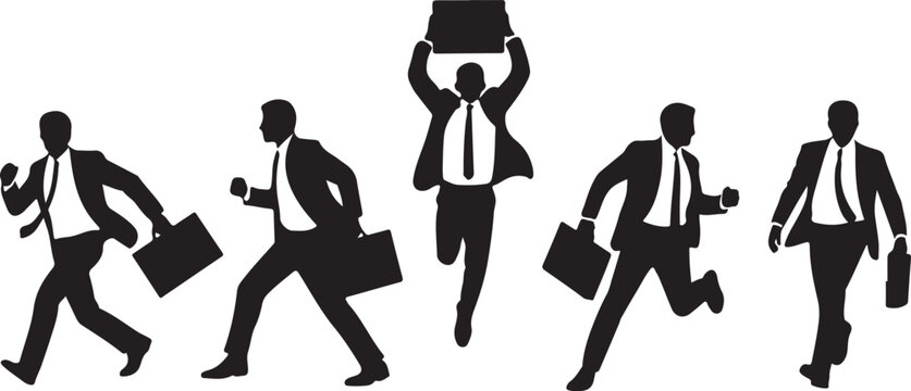 Businessmen running with briefcases in sequence