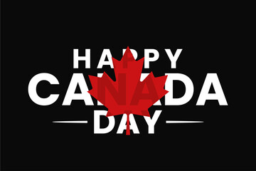 Fototapeta premium Happy Canada Day typography design featuring a red maple leaf symbol perfect for national celebrations, greeting cards, posters, banners, social media, and patriotic holiday promotions.