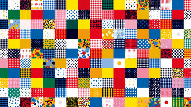 Colorful Patchwork Quilt with Squares Circles and Patterns in Bright Hues for Creative Design