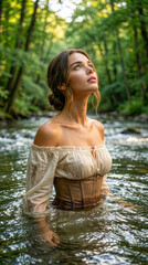 Fototapeta premium beautiful young woman in the river