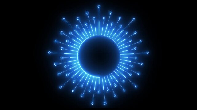 Glowing neon Digital AI Technology Innovation and Process icon. Ai technology circuit board icon. AI icon animation on a black background. Futuristic interface hi-tech Hud circle icon.