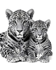 Fototapeta premium white tiger and cub on white background