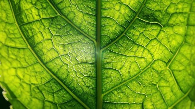 A close up view of a vibrant green leaf with intricate veins