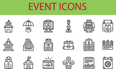 Event planning icon set venues logistics and entertainment graphics © Asma