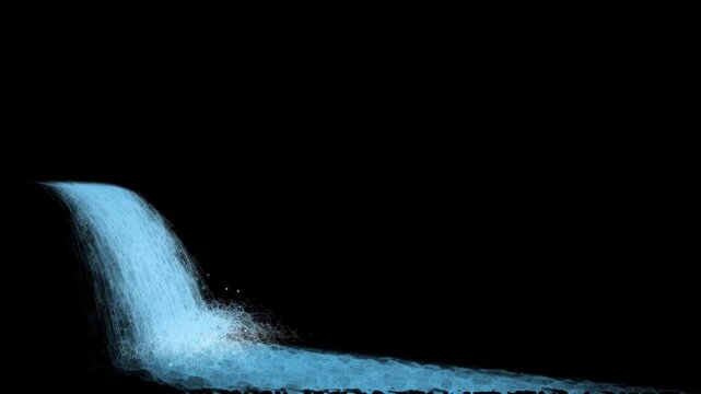 Animated blue waterfall with flowing water and foamy splash on transparent background. Waterfall overlay for motion graphics, compositing, visual effects and video editing.