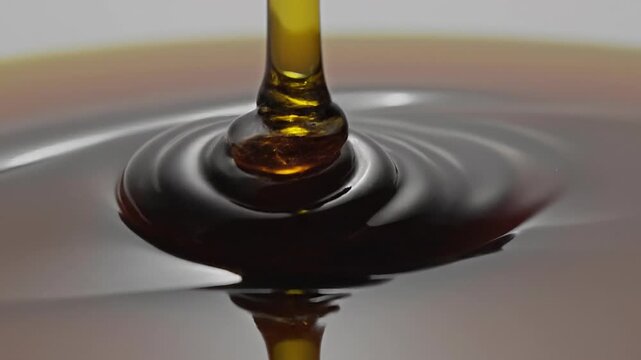 Close up of golden honey pouring and swirling in smooth liquid texture for natural sweet food background