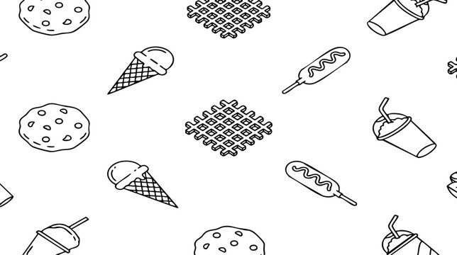 Ice Cream and Hot Dog Seamless Pattern Vector, isolated, transparent, png, suitable for Junk Food Kids Menu Design