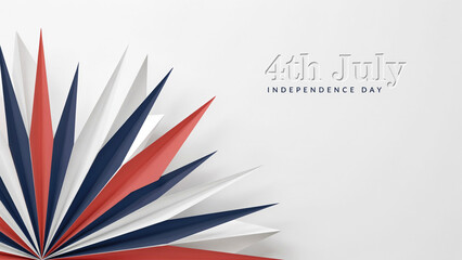 Fototapeta premium Abstract 4th of July Independence Day background with 3D red white and blue geometric wing layers. Elegant patriotic graphic layout for American national holiday banners and corporate greeting card de