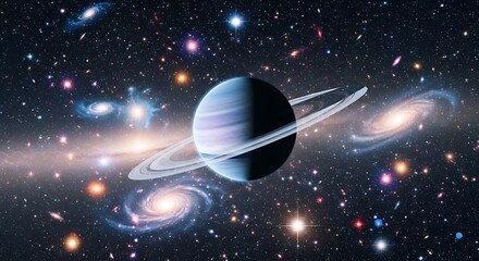 Naklejka premium Saturn Planet in Deep Space Galaxy.
