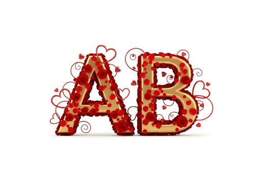 Valentine's Day letters A and B decorated with hearts and swirls