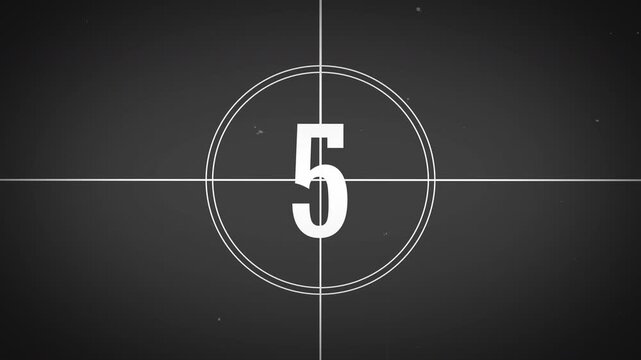 Projection of a vintage movie with a direct countdown. The effect of an old film with scuffs, scratches, noise, graininess and a dark vignette. A template for the idea of old movies