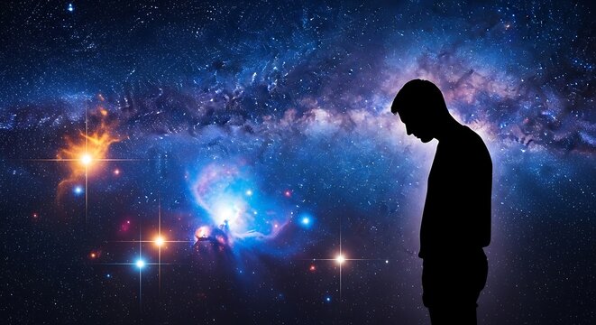Man looking at stars in space.