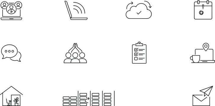 Business Support Icon Set with Headset, Wifi Signal, Cloud Sync, Clipboard, Team and Email Symbols Vector Collection