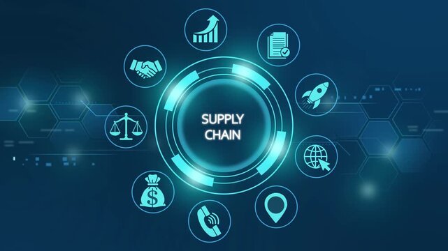 Digital supply chain management hub: logistics, global trade, business growth distribution