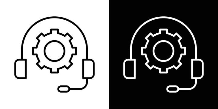 Help center icon with stroke outline style. Question mark and book symbol on white and black background for support and information designs. Isolated on white and black background.