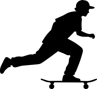 Silhouette of a young person skateboarding with a backward baseball cap