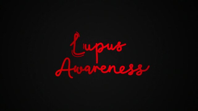 Lupus awareness One line continuous animated typography intro outro animation video, hand drawn calligraphy lettering monoline vintage text  hand drawing outline red type on black background bg backdr