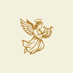 Obraz premium Religious Angel Playing Music Logo