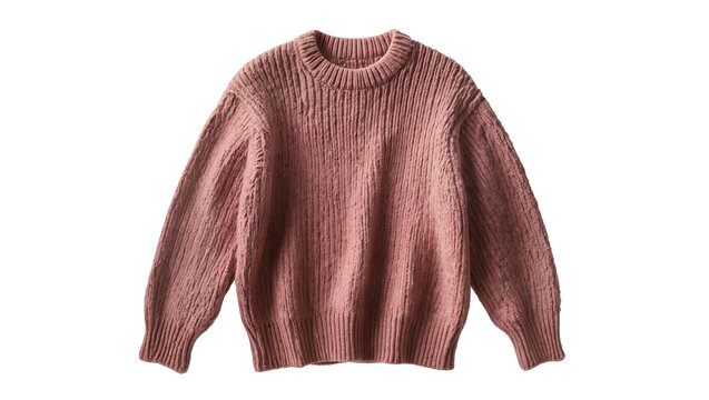 Isolated comfortable dusty rose chunky ribbed knit sweater, stylish warm autumn winter fashion apparel