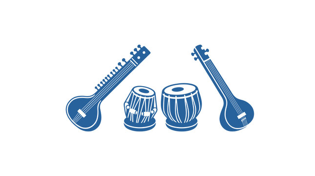Sitar and Tabla Indian Classical Musical Instruments Vector Graphic for Cultural Heritage Concepts