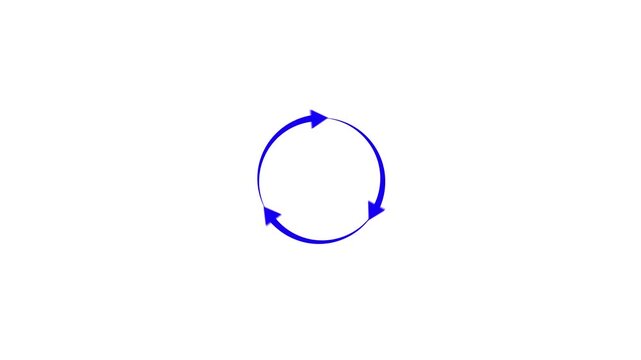 Three blue arrows forming a circular rotation symbol on white background.refresh arrow icon Abstract arrow refresh and recycle icon.arrow loading bar animation.arrow animated circle loading gif icon.