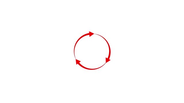 Three red arrows forming a circular rotation symbol on white background.refresh arrow icon Abstract arrow refresh and recycle icon.arrow loading bar animation.arrow animated circle loading gif icon.