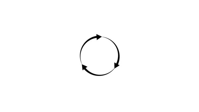 Three white arrows forming a circular rotation symbol on white background.refresh arrow icon Abstract arrow refresh and recycle icon.arrow loading bar animation.arrow animated circle loading gif icon.