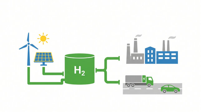 Renewable energy (wind, solar) enables Green Hydrogen production, advancing sustainable solutions for Carbon Capture & Storage (CCS) and decarbonization