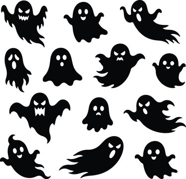 Black ghost silhouettes collection on a white background