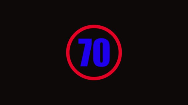 Speed limit 70 sign animation, maximum speed forty concept, clean road safety symbol, modern traffic regulation design, smooth motion graphics, minimalist style, transparent background...