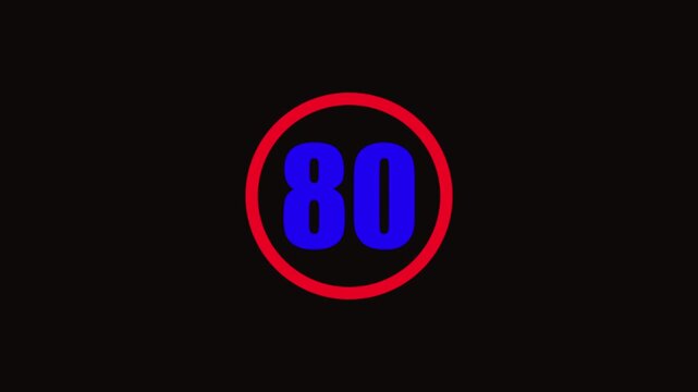 Speed limit 80 sign animation, maximum speed forty concept, clean road safety symbol, modern traffic regulation design, smooth motion graphics, minimalist style, transparent background...
