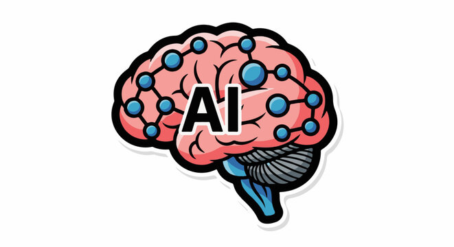 A brain with blue dots and AI on it