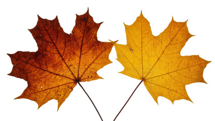 Fototapeta premium Isolated colorful autumn maple leaves showcasing vibrant seasonal hues and detailed textures