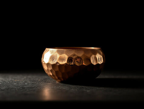 Hammered copper bowl with textured surface, metallic sheen, warm copper color, studio lighting, shallow depth of field