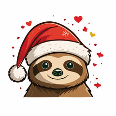 Obraz premium Cute Sloth Wearing Santa Hat with Hearts