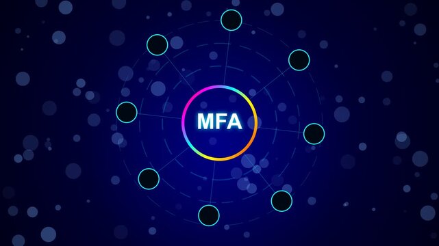 Mfa multi factor authentication concept with glowing circular interface and digital connection lines