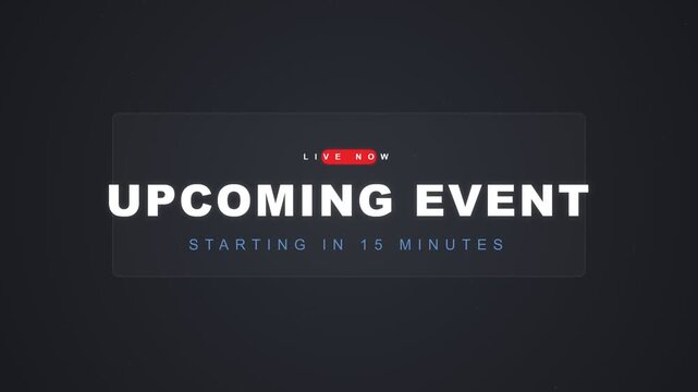Upcoming event graphic overlay with countdown timer for live streaming and digital broadcast media