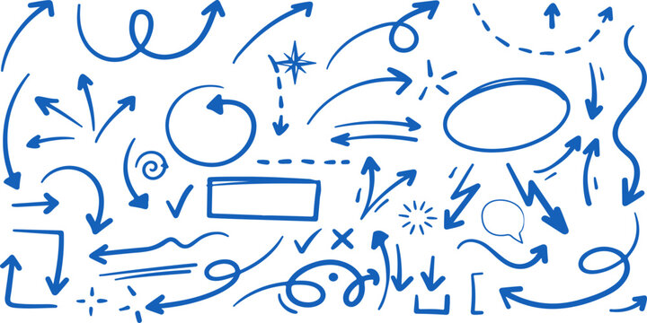 Blue Navigation Arrow Graphics : Hand Drawn Workflow Markers and Direction Elements Collection