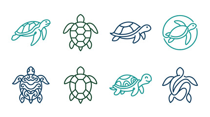 Turtles in various poses and outlines. © pratama yudi