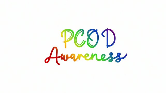PCOD awareness One line continuous animated typography intro outro animation video, hand drawn calligraphy lettering monoline vintage text hand drawing outline rainbow type on white background bg back