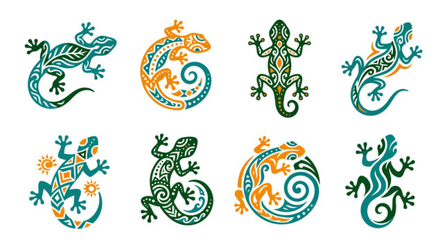 Colorful lizards in various poses 1.