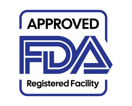 FDA Approved Registered Facility Badge Vector Illustration with Official Certification Label, Regulatory Compliance Mark, Quality Assurance Seal and Healthcare Approval Logo